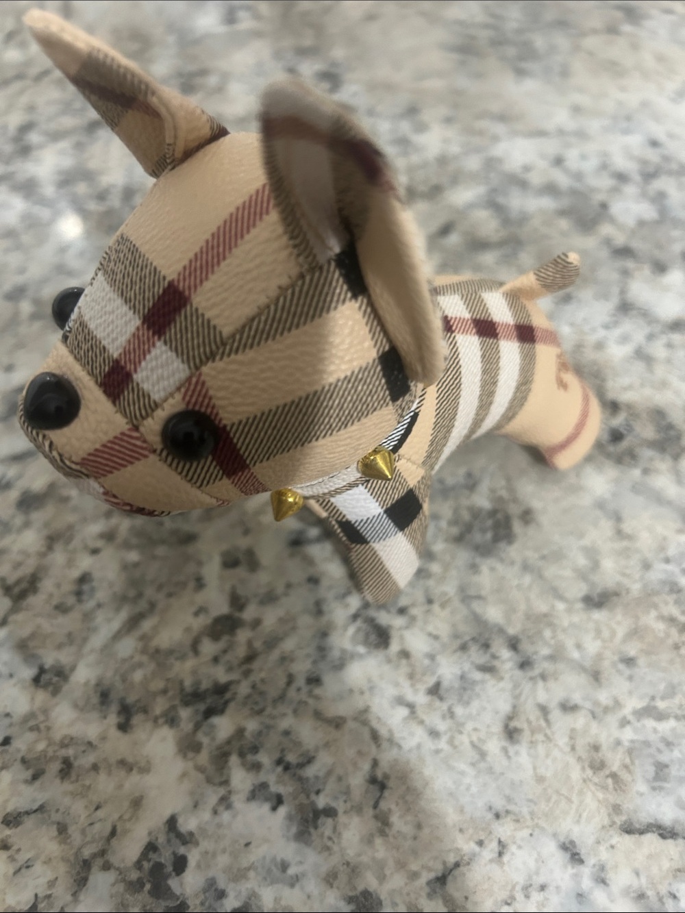 Designer inspired Plaid Pattern frenchie key holder/charm.